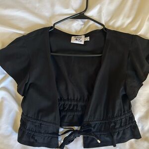 Princess Polly Black Drawstring Open-Front Crop Top